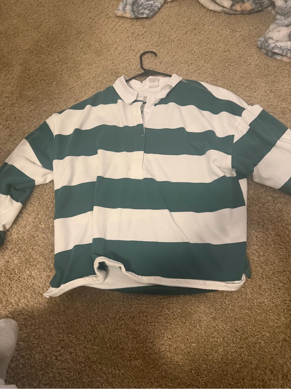 No Boundaries Green and White Striped Long Sleeve Rugby Tee